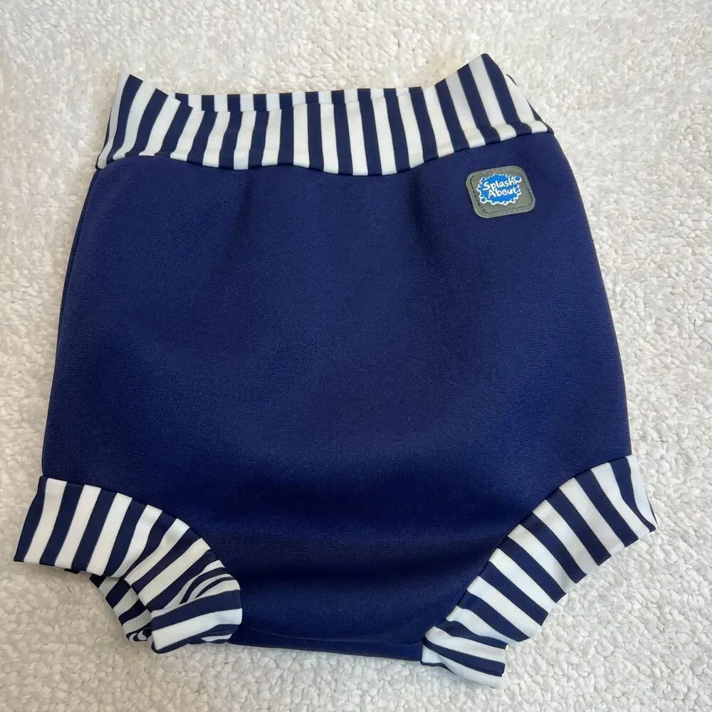 Splash About Reusable Swim Diaper Nappy Navy Blue W/ White Stripes Sz XXL